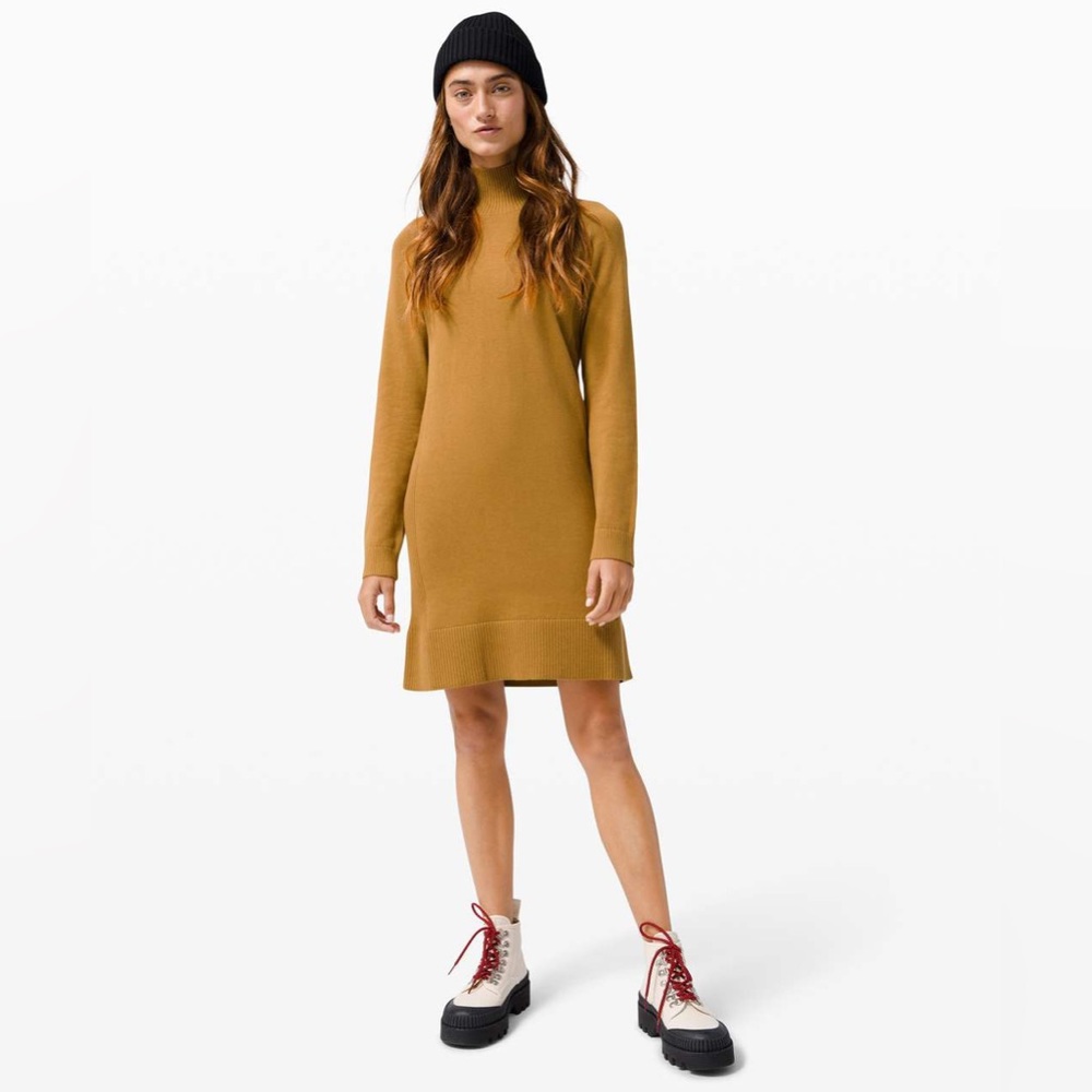 Lululemon Keep it Cozy Ribbed Sweater Dress in Spiced Bronze